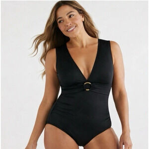 Miracle Brands Embrace Your Curves Amelia O-Ring Black One Piece Swimsuit 2X